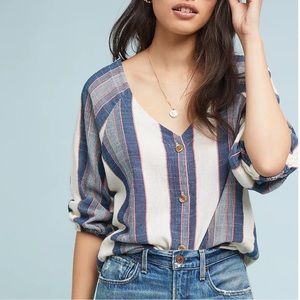 Cloth & Stone by Anthropology V-neck button up striped blouse, size XL